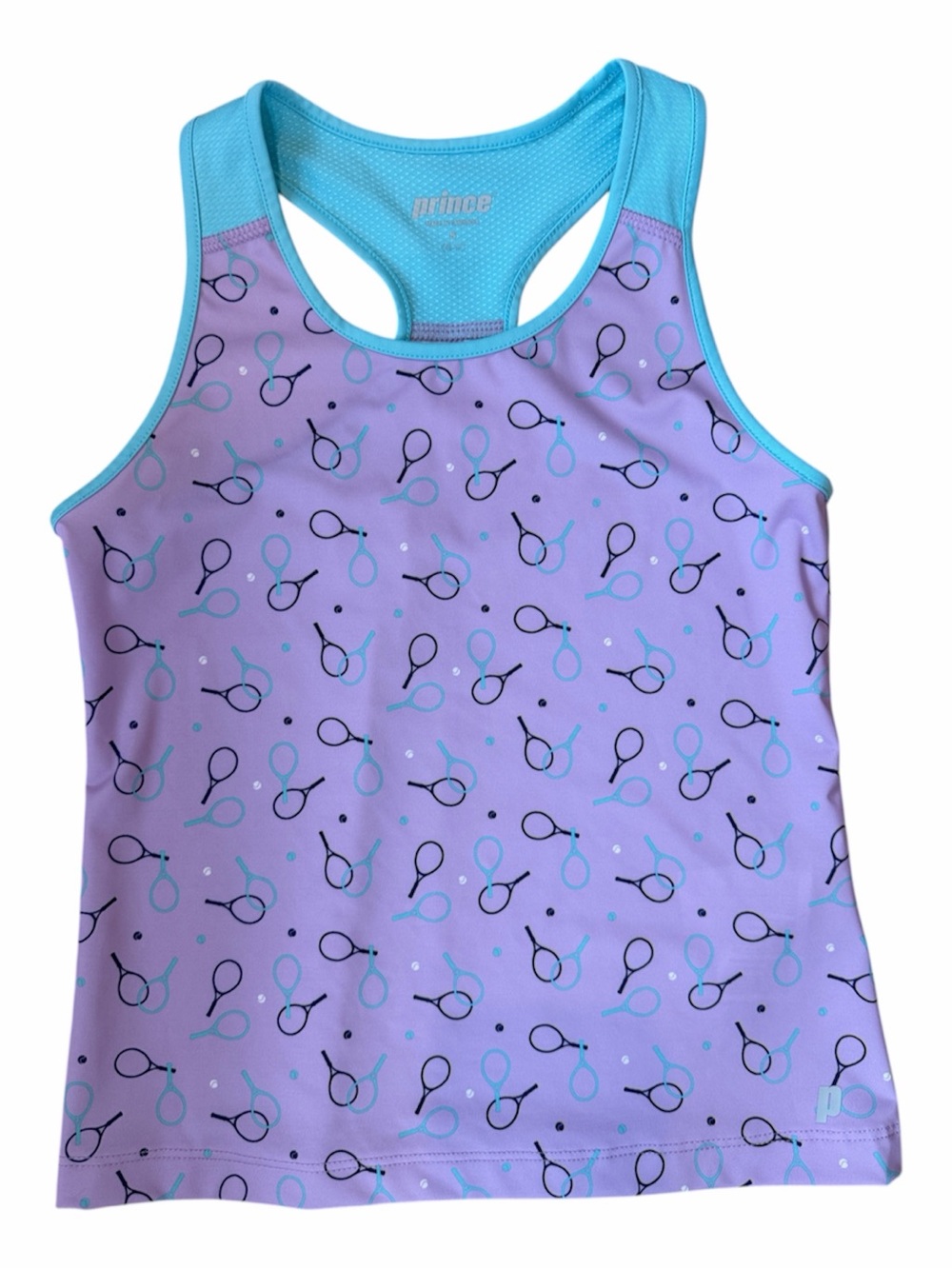 Prince Girls' Purple Athletic Tank with Aqua Trim and Tennis Print